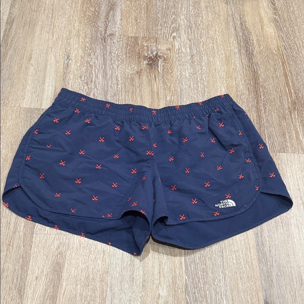 THE NORTH FACE WOMEN'S NAVY AXES PRINTED ELASTIC WAIST SIDE POCKETS SHORTS Sz XL